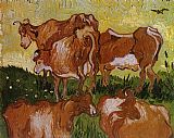 Cows Paintings - Cows by Vincent van Gogh